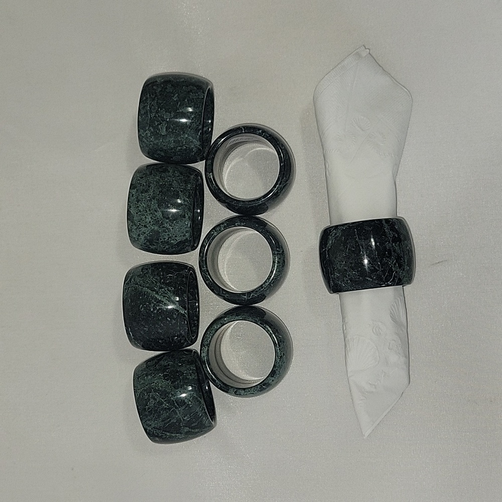 Set of 8 Dark Green Marble Stone Napkin Rings